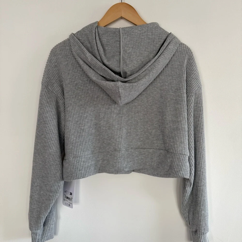 NWT‎ ALO Yoga Muse Hoodie Athletic Heather Grey Ribbed Size XS